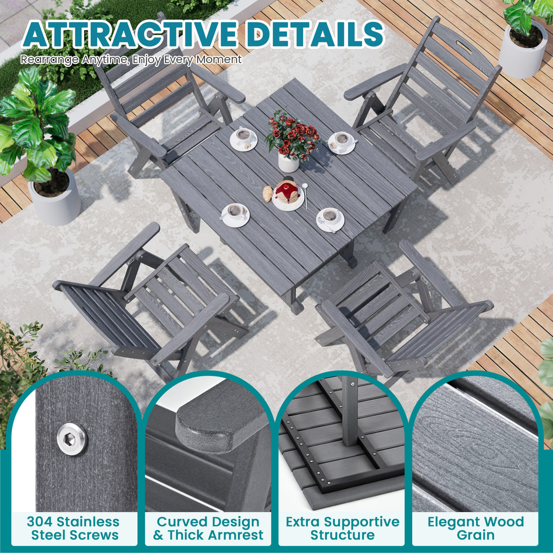 Corex HDPE Foldable Dining Set, 5-Piece