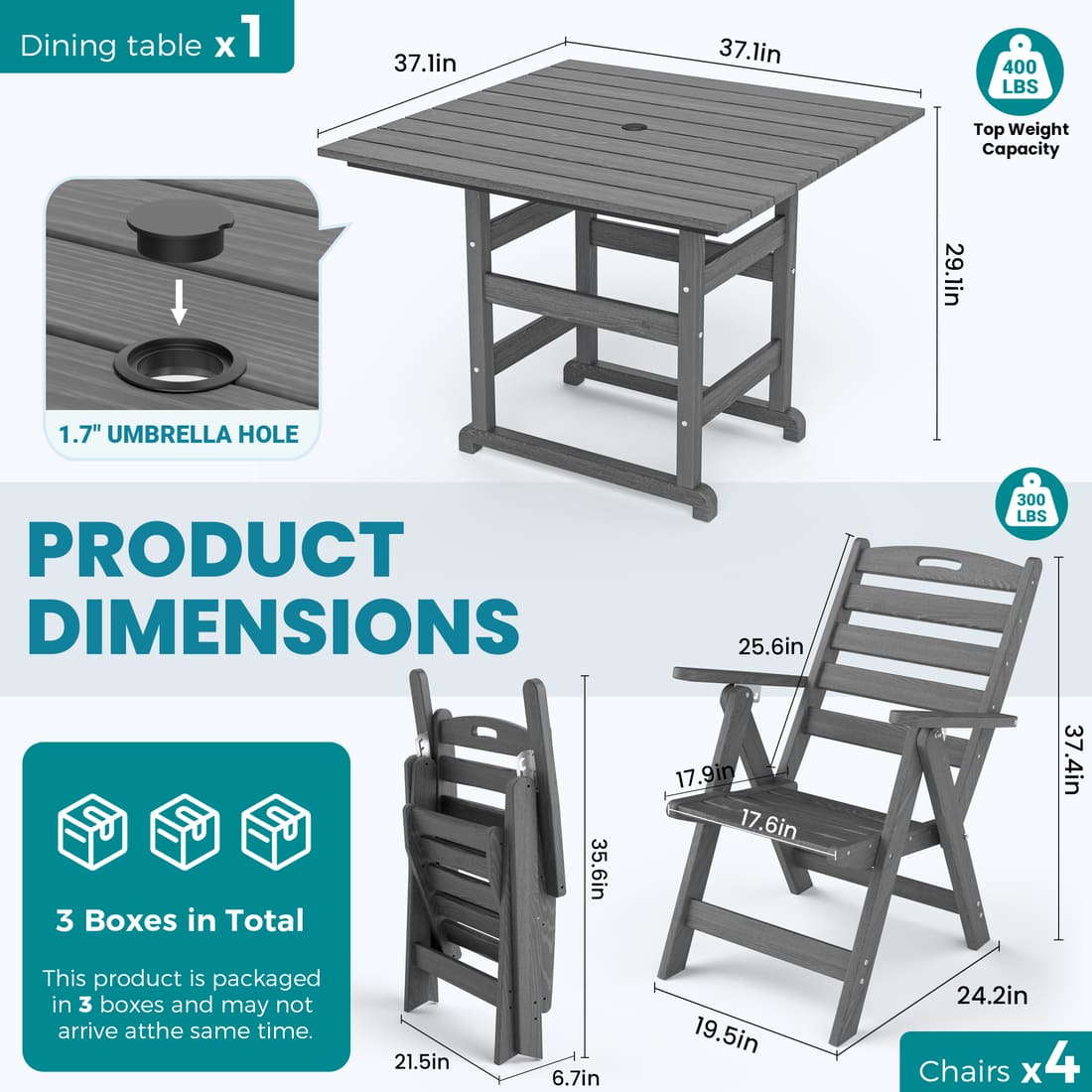 Corex HDPE Foldable Dining Set, 5-Piece