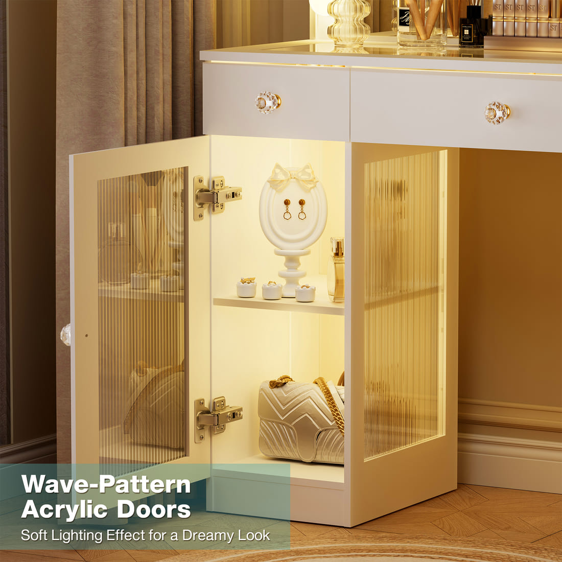 Makeup Vanity Desk with 12-Bulb Lighted Mirror