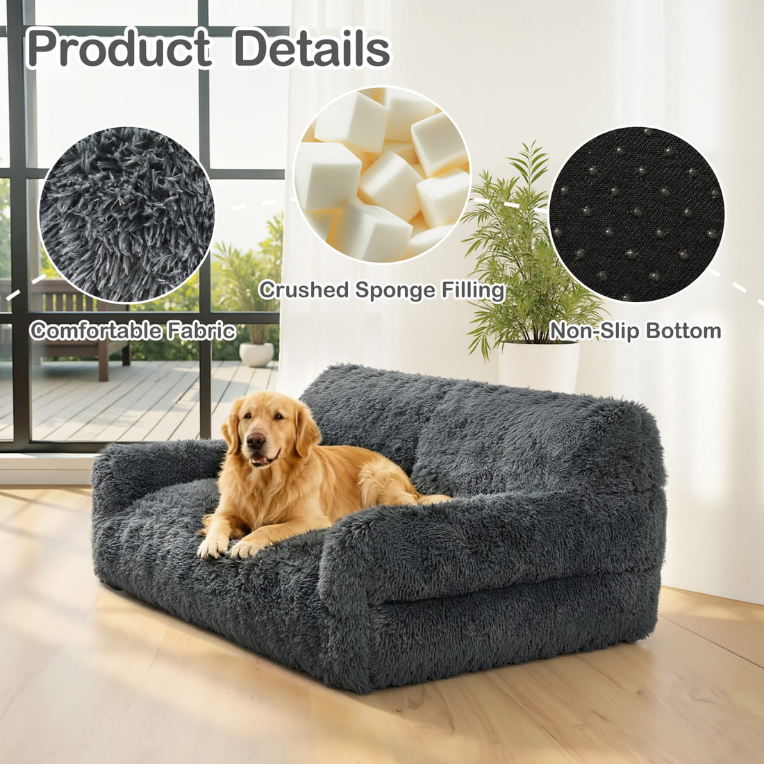 Pamapic 2-Seater Faux Fur Big Bean Bag Chair for Adult