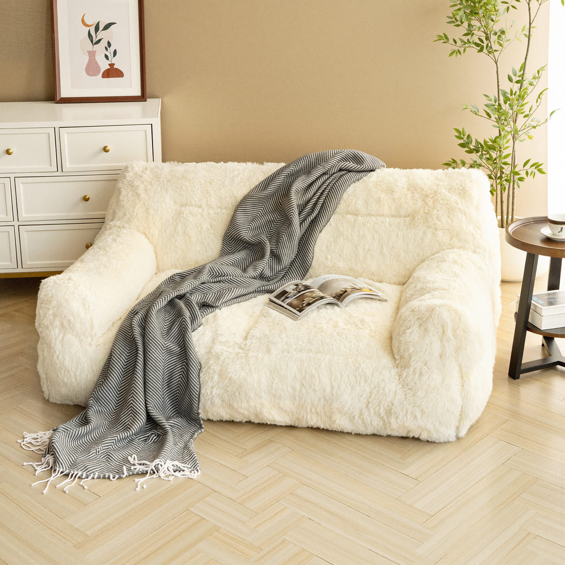 Pamapic 2-Seater Faux Fur Big Bean Bag Chair for Adult