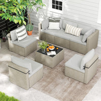 Pamapic 7-Piece Rattan Outdoor Sectional Sofa Set for Poolside, Backyard, Deck