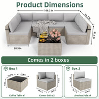 Pamapic 7-Piece Rattan Outdoor Sectional Sofa Set for Poolside, Backyard, Deck