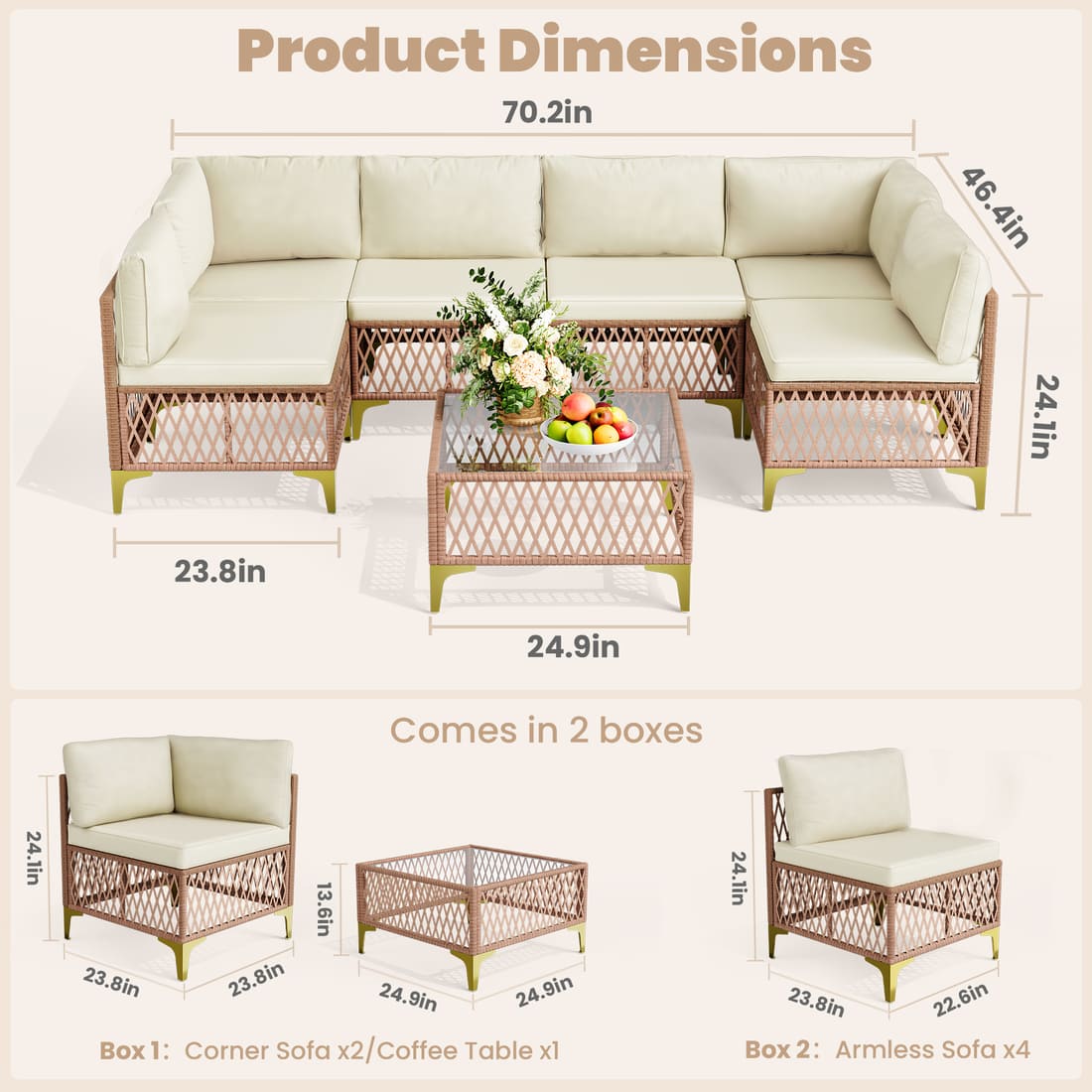 Axis 70.2" Boho Outdoor Sectional Set, 7-Piece