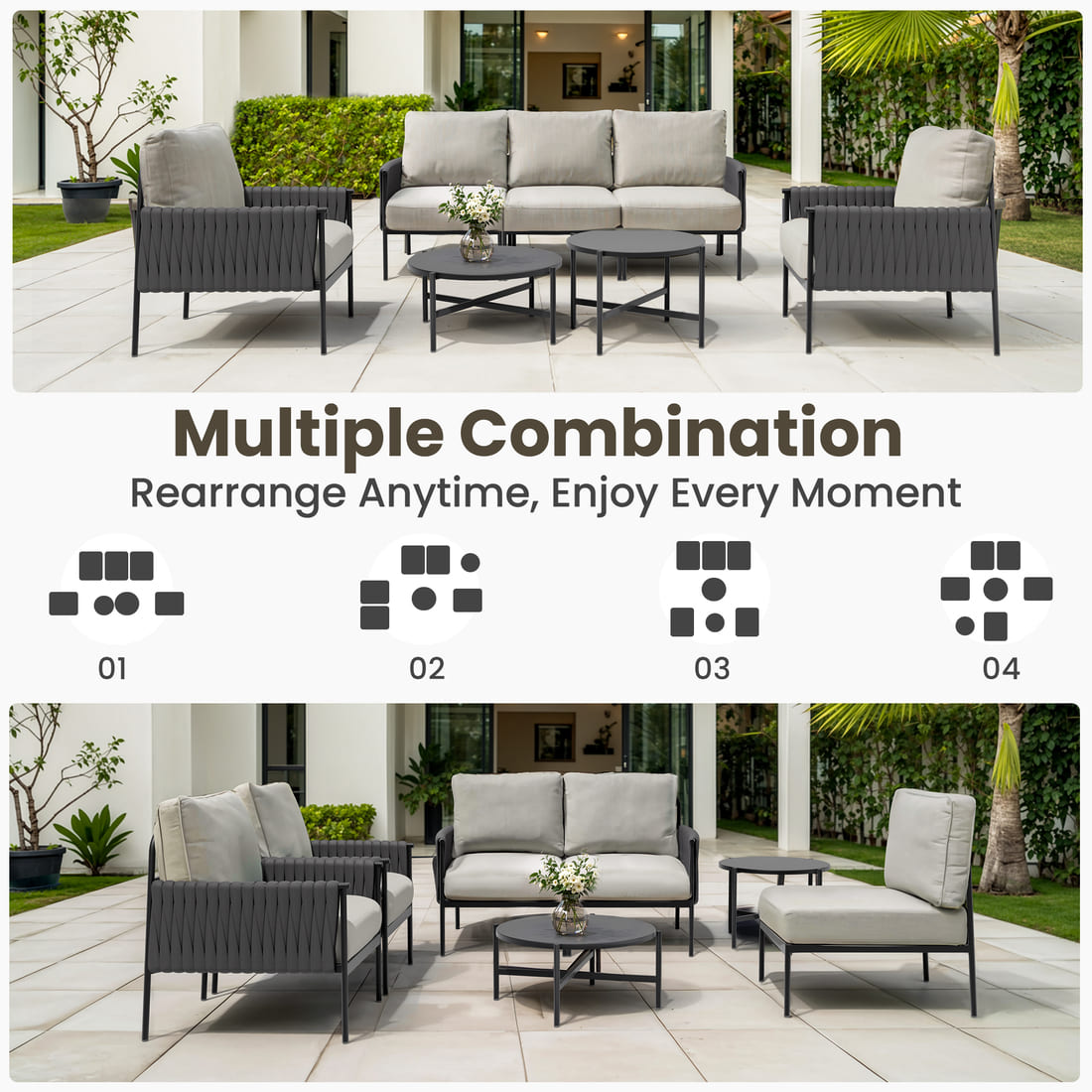 Axis Woven Rope Outdoor Sectional Set, 7-Piece