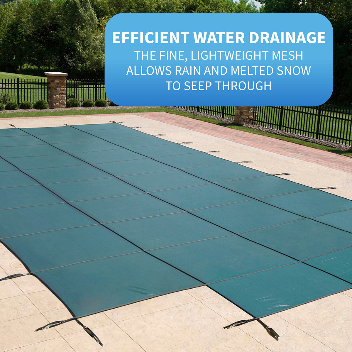 Arctic Armor 16' x 32' Rectangle w/ Center End Step Standard Mesh Pool Safety Cover, Green, feature detail (image 3)