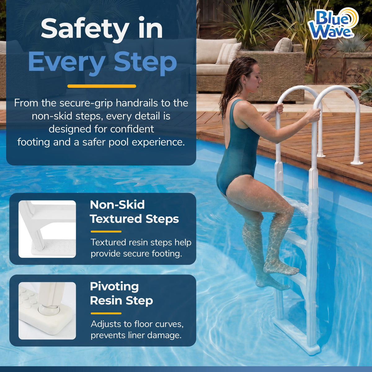 Aluminum/Resin In-Pool Ladder for Above Ground Pools, feature detail (image 4)