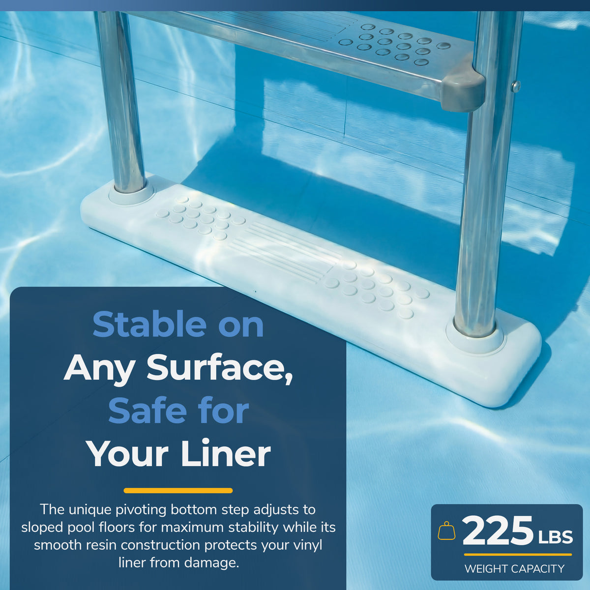 Premium Stainless Steel Reverse Bend In-Pool Ladder for Above Ground Pools, feature detail (image 5)