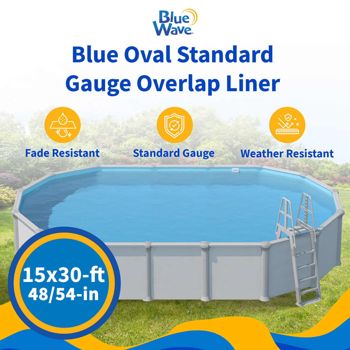 Solid Blue pool liner, 30' x 15' Oval, product image (image 2)