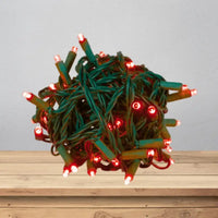 LED Mini Lights 5MM Red Static Green Wire 6" Spacing