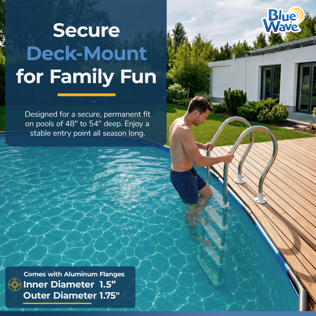 Stainless Steel Reverse Bend In-Pool Ladder for Above Ground Pools, feature detail (image 3)