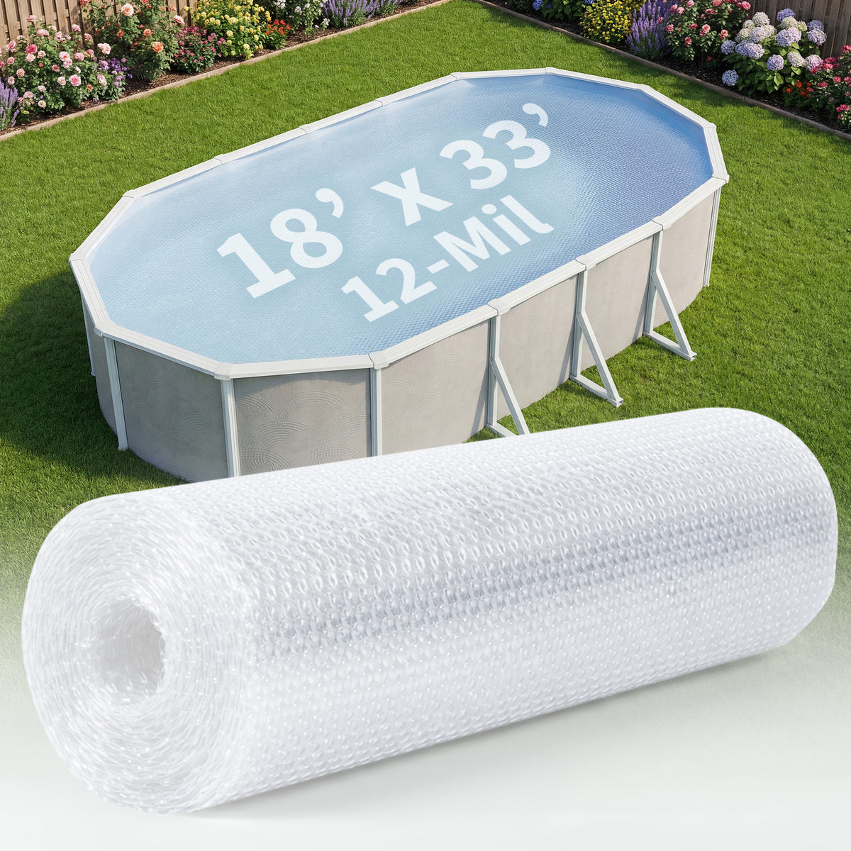 Blue Wave 33' x 18' Oval 12 Mil Clear Solar Cover for Above Ground Pools, NS500