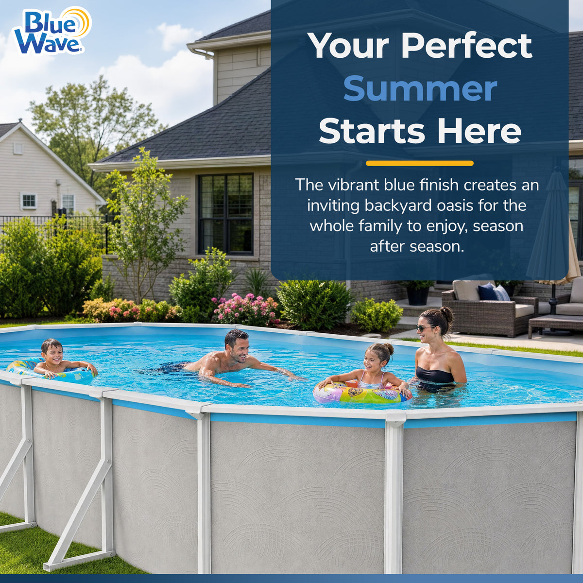 Solid Blue pool liner, 41' x 21' Oval, feature detail (image 3)