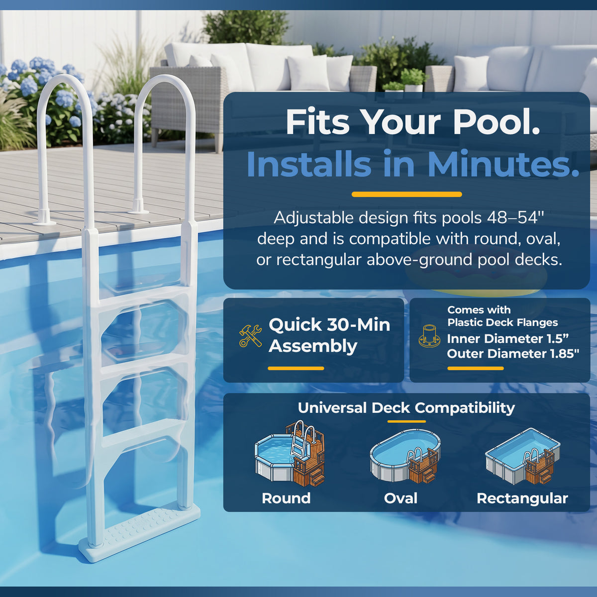 Aluminum/Resin In-Pool Ladder for Above Ground Pools, feature detail (image 5)