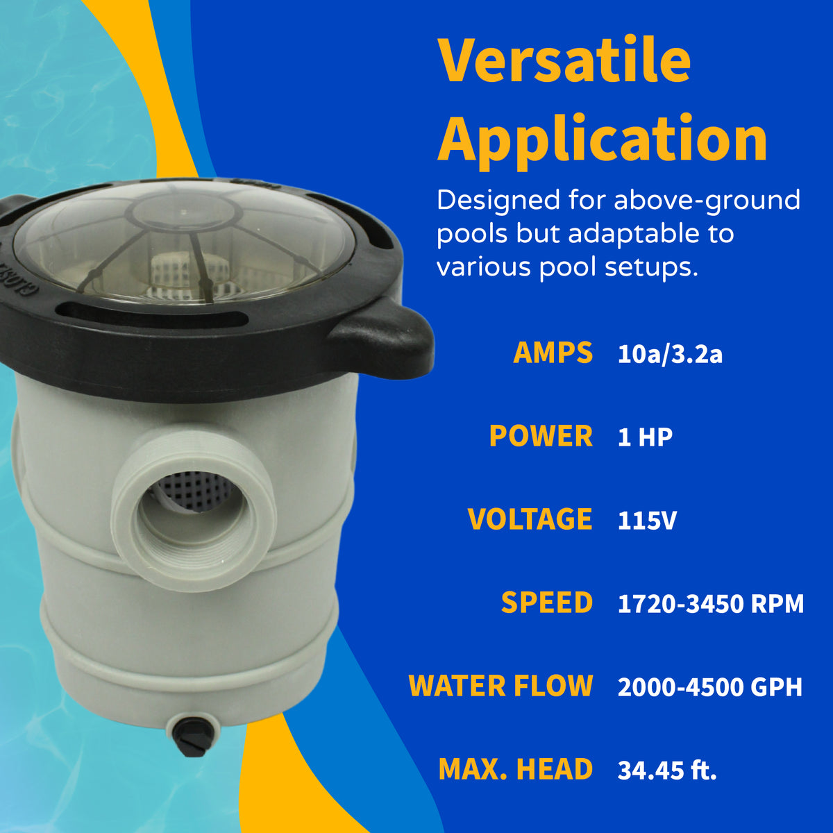 Tidal Wave Maxi II 1.0HP Above Ground Dual Speed Pool Pump, feature detail (image 7)