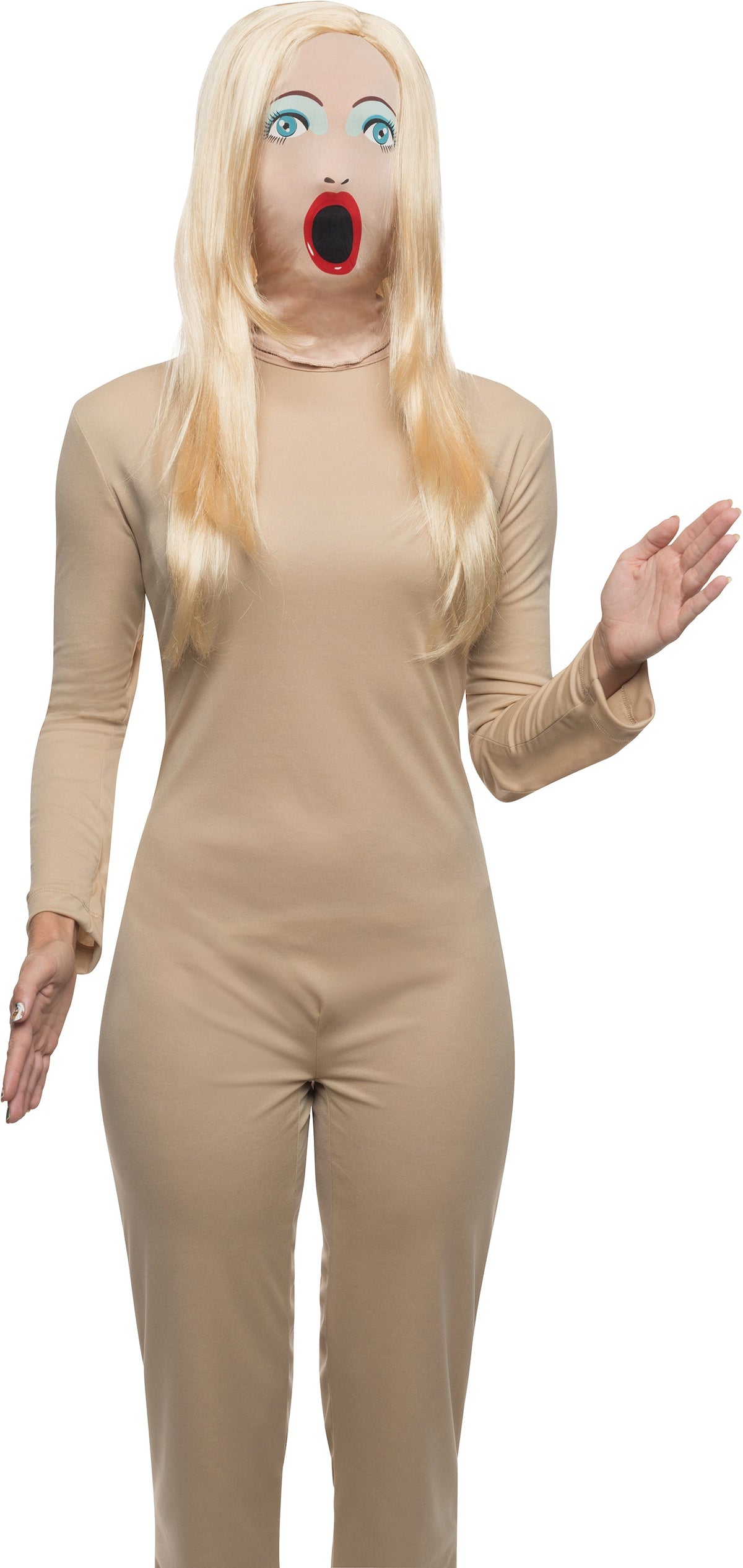 Adult Fabric Sexy Doll Mask with Attached Long Blonde Wig