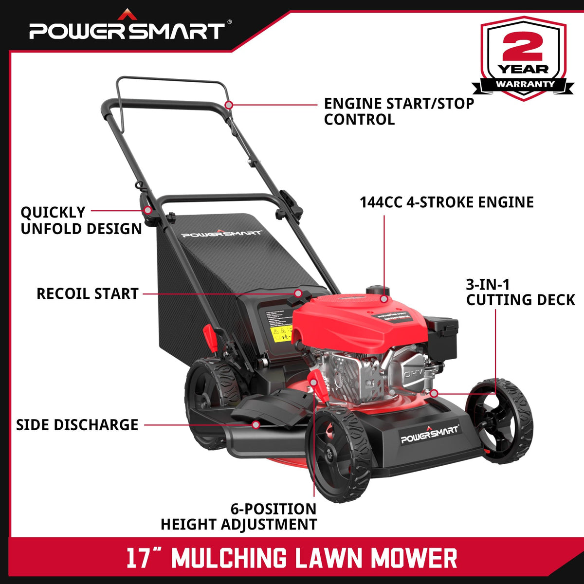 17" 144cc Gas Push 3-in-1 Lawn Mower DV8618P