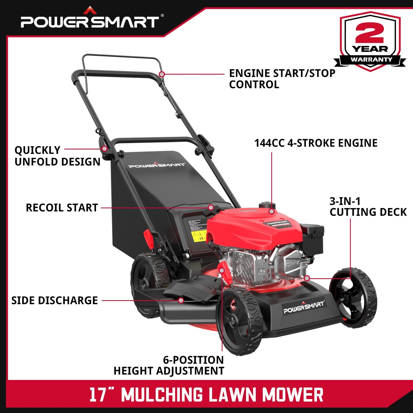 17" 144cc Gas Push 3-in-1 Lawn Mower DV8618P