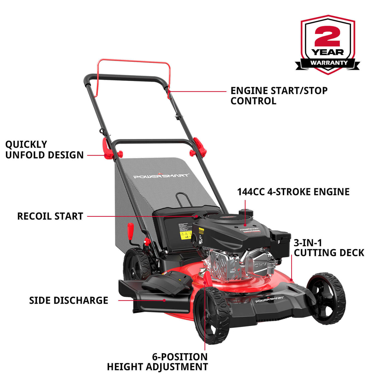 21" 144cc Gas Push 3-in-1 Lawn Mower DB8621P
