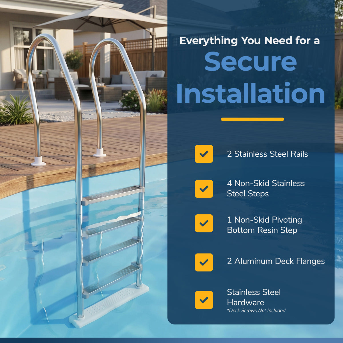 Premium Stainless Steel Reverse Bend In-Pool Ladder for Above Ground Pools, feature detail (image 6)