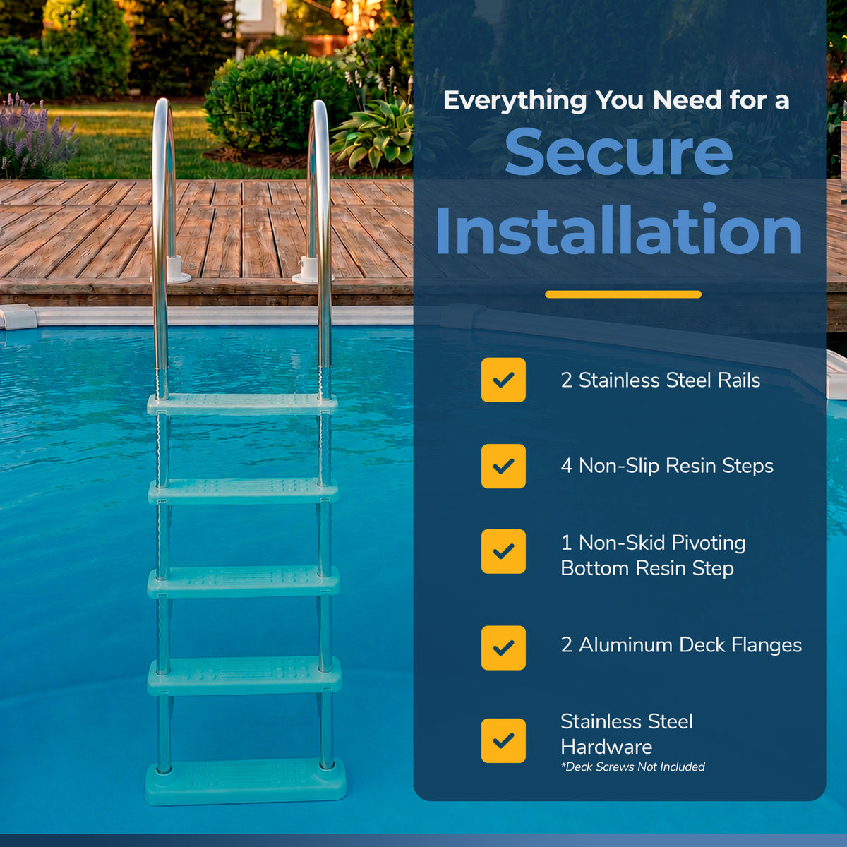Stainless Steel Reverse Bend In-Pool Ladder for Above Ground Pools, feature detail (image 6)