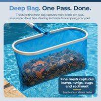 Aluminum Deep Pool Bag Rake with Chemical-Resistant Mesh, feature detail (image 3)